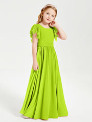 Robes de Demoiselle d'Honneur Junior avec Manches Flottantes en Dentelle Vert Citron