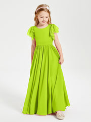 Robes de Demoiselle d'Honneur Junior avec Manches Flottantes en Dentelle Vert Citron