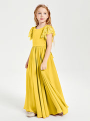 Robes de Demoiselle d'Honneur Junior avec Manches Flottantes en Dentelle Souci