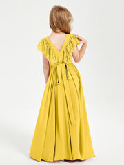 Robes de Demoiselle d'Honneur Junior avec Manches Flottantes en Dentelle Souci