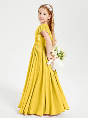 Robes de Demoiselle d'Honneur Junior avec Manches Flottantes en Dentelle Souci