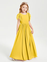 Robes de Demoiselle d'Honneur Junior avec Manches Flottantes en Dentelle Souci