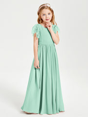 Robes de Demoiselle d'Honneur Junior avec Manches Flottantes en Dentelle Vert Menthe