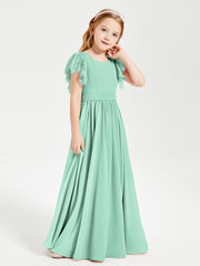 Robes de Demoiselle d'Honneur Junior avec Manches Flottantes en Dentelle Vert Menthe