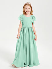 Robes de Demoiselle d'Honneur Junior avec Manches Flottantes en Dentelle Vert Menthe
