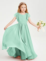 Robes de Demoiselle d'Honneur Junior avec Manches Flottantes en Dentelle Vert Menthe