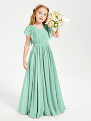 Robes de Demoiselle d'Honneur Junior avec Manches Flottantes en Dentelle Vert Menthe