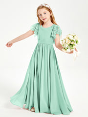 Robes de Demoiselle d'Honneur Junior avec Manches Flottantes en Dentelle Vert Menthe