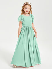 Robes de Demoiselle d'Honneur Junior avec Manches Flottantes en Dentelle Vert Menthe