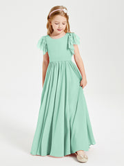 Robes de Demoiselle d'Honneur Junior avec Manches Flottantes en Dentelle Vert Menthe