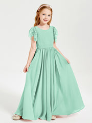 Robes de Demoiselle d'Honneur Junior avec Manches Flottantes en Dentelle Vert Menthe