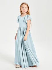 Robes de Demoiselle d'Honneur Junior avec Manches Flottantes en Dentelle Brume