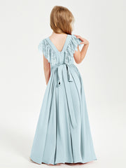 Robes de Demoiselle d'Honneur Junior avec Manches Flottantes en Dentelle Brume