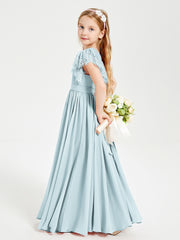 Robes de Demoiselle d'Honneur Junior avec Manches Flottantes en Dentelle Brume