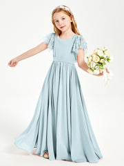 Robes de Demoiselle d'Honneur Junior avec Manches Flottantes en Dentelle Brume