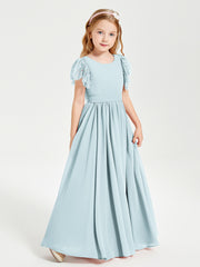 Robes de Demoiselle d'Honneur Junior avec Manches Flottantes en Dentelle Brume