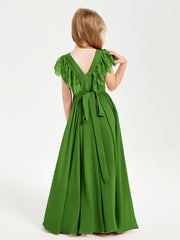 Robes de Demoiselle d'Honneur Junior avec Manches Flottantes en Dentelle Mousse