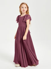 Robes de Demoiselle d'Honneur Junior avec Manches Flottantes en Dentelle Mûre