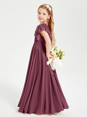 Robes de Demoiselle d'Honneur Junior avec Manches Flottantes en Dentelle Mûre