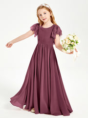 Robes de Demoiselle d'Honneur Junior avec Manches Flottantes en Dentelle Mûre