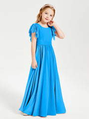 Robes de Demoiselle d'Honneur Junior avec Manches Flottantes en Dentelle Bleu Océan