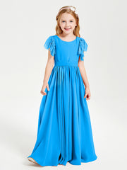 Robes de Demoiselle d'Honneur Junior avec Manches Flottantes en Dentelle Bleu Océan