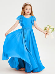 Robes de Demoiselle d'Honneur Junior avec Manches Flottantes en Dentelle Bleu Océan