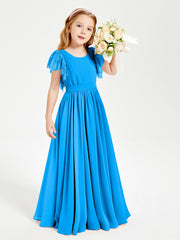 Robes de Demoiselle d'Honneur Junior avec Manches Flottantes en Dentelle Bleu Océan
