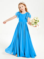 Robes de Demoiselle d'Honneur Junior avec Manches Flottantes en Dentelle Bleu Océan