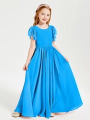 Robes de Demoiselle d'Honneur Junior avec Manches Flottantes en Dentelle Bleu Océan
