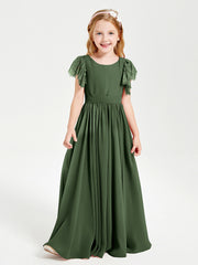 Robes de Demoiselle d'Honneur Junior avec Manches Flottantes en Dentelle Olive Verte