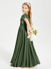 Robes de Demoiselle d'Honneur Junior avec Manches Flottantes en Dentelle Olive Verte