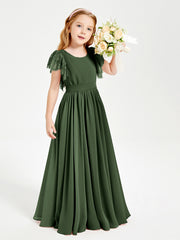 Robes de Demoiselle d'Honneur Junior avec Manches Flottantes en Dentelle Olive Verte