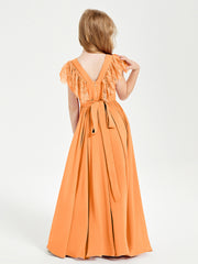 Robes de Demoiselle d'Honneur Junior avec Manches Flottantes en Dentelle Orange