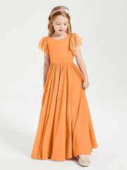 Robes de Demoiselle d'Honneur Junior avec Manches Flottantes en Dentelle Orange