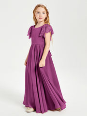 Robes de Demoiselle d'Honneur Junior avec Manches Flottantes en Dentelle Orchidee