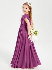 Robes de Demoiselle d'Honneur Junior avec Manches Flottantes en Dentelle Orchidee