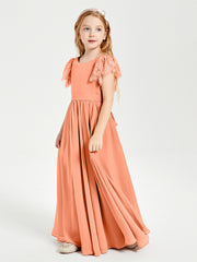 Robes de Demoiselle d'Honneur Junior avec Manches Flottantes en Dentelle Papaye