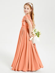 Robes de Demoiselle d'Honneur Junior avec Manches Flottantes en Dentelle Papaye