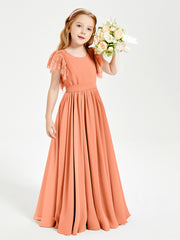 Robes de Demoiselle d'Honneur Junior avec Manches Flottantes en Dentelle Papaye