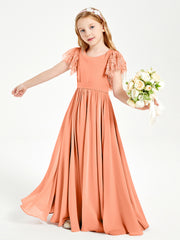 Robes de Demoiselle d'Honneur Junior avec Manches Flottantes en Dentelle Papaye