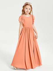 Robes de Demoiselle d'Honneur Junior avec Manches Flottantes en Dentelle Papaye