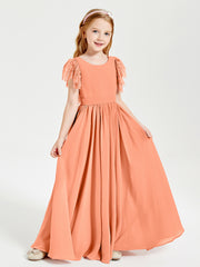 Robes de Demoiselle d'Honneur Junior avec Manches Flottantes en Dentelle Papaye