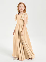 Robes de Demoiselle d'Honneur Junior avec Manches Flottantes en Dentelle Pêche