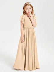 Robes de Demoiselle d'Honneur Junior avec Manches Flottantes en Dentelle Pêche