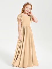 Robes de Demoiselle d'Honneur Junior avec Manches Flottantes en Dentelle Pêche