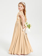 Robes de Demoiselle d'Honneur Junior avec Manches Flottantes en Dentelle Pêche