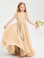 Robes de Demoiselle d'Honneur Junior avec Manches Flottantes en Dentelle Pêche