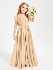 Robes de Demoiselle d'Honneur Junior avec Manches Flottantes en Dentelle Pêche