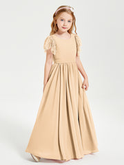 Robes de Demoiselle d'Honneur Junior avec Manches Flottantes en Dentelle Pêche